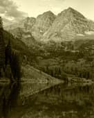 The Maroon Bells reflected in Maroon Lake